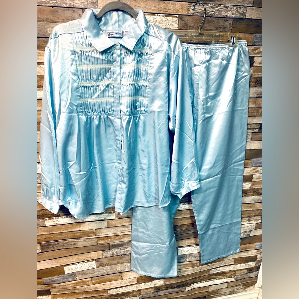 Vintage Sugar Plum Nylon Pajama Pant Set Powder Blue/Babydoll Sz L-13